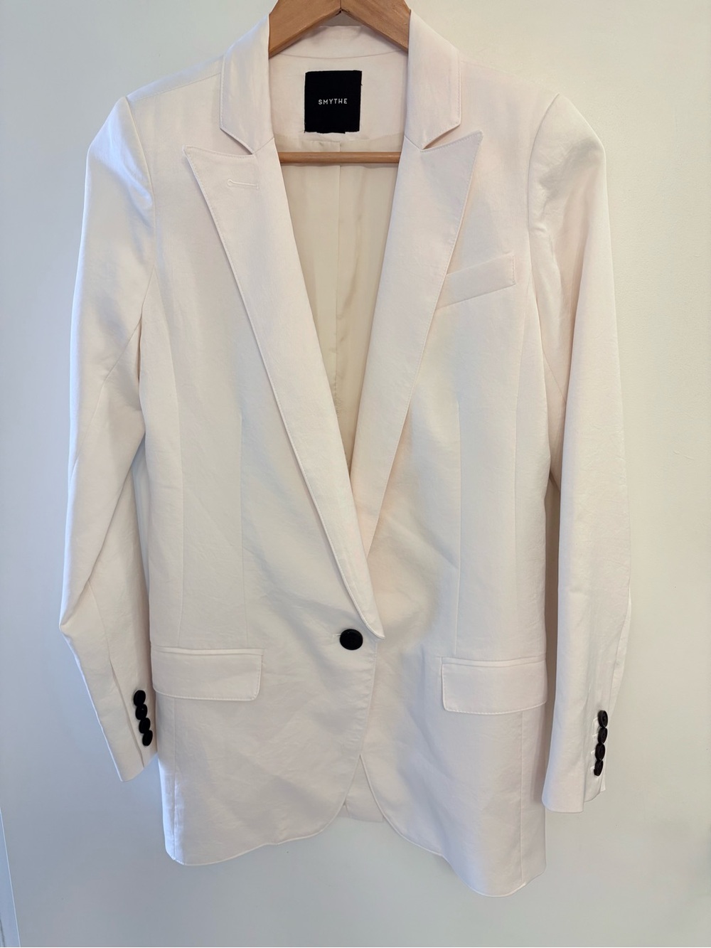 Smythe Cream Long Shawl Blazer with Black Buttons Size 6